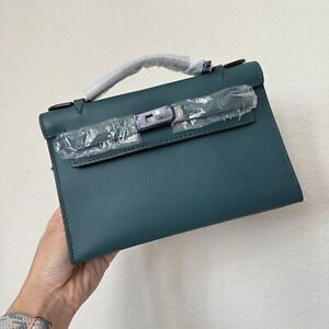 LEATHER INSIDE & OUT | Teal Mini 22 Pochette Crossbody Bag w/ Silver HW