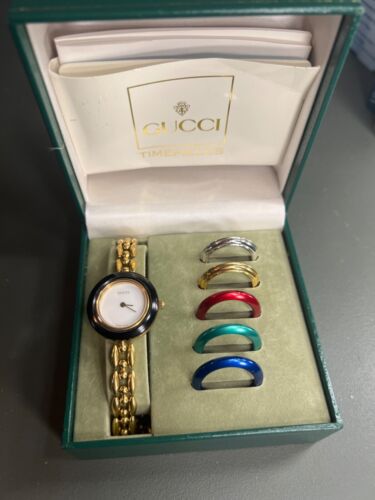 GUCCI Change Bezel Watch Quartz 6 Colors Gold Ladies W/Box