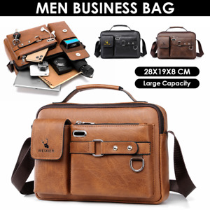 Men's Crossbody Bag Briefcase Business Handbag PU Leather Shoulder Messenger Bag