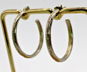 Vintage Silver Open Hoop Earrings Southwest Design