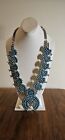 J.M. Begay Signed NAVAJO Sterling Petit Point Turquoise SQUASH BLOSSOM Necklace