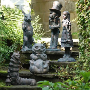 Alice In Wonderland Garden Ornament Cheshire Cat Statue Alice Rabbit Mad Hatter
