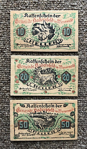 LOT OF 3 WOODEN NOTGELD 1920 AUSTRIA HADERSFELD BLUE-BLACK  10 20 50 HELLER
