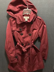 Jones New York Jacket Size Medium Trench Coat Button Up Detach Hood Belted