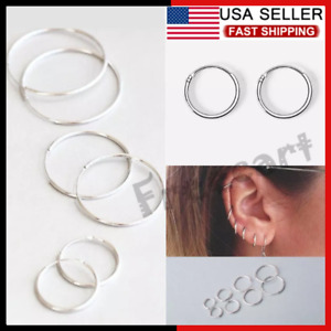 Elegant 925 Sterling Silver Hoop Earrings for Women Men Jewelry 8 10 12 14 16MM