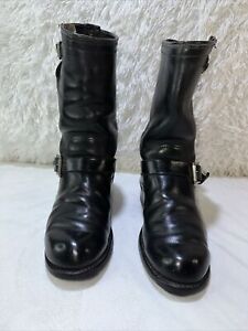 Vintage 40s 50s Sears 12”Tall Harness Engineer Boots 9.5 Black Leather Old Label