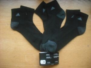 Mens NWT Adidas Quarter Ankle Socks 3prs Black Mesh Tops Cushioned  Sz:L(8-12)