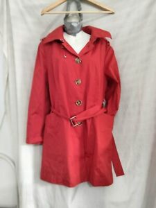 MICHAEL KORS short trench coat jacket belted hooded lined red ladies xl