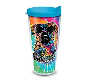 Tervis Tie Dye Dog W/ Sunglasses 24 oz. Tumbler W/ Turquoise Lid Puppy NEW