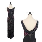 Vintage Maxi Gown 90S Y2K Goth Silk Velvet Floral Bead Long Prom Black Pink 6