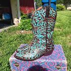 Patricia Nash Tooled Leather Turquoise Cowboy Boots 8.5 * Read Description