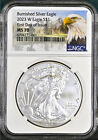 2023 w burnished silver eagle ngc ms70 first day of issue mtn label in hand