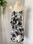 Country Road Silk Cocktail Dress 10 Black Cream White Sexy Sleeveless Strappy