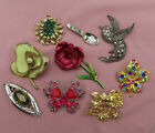 New ListingBrooch Lot 9 Vintage to Now Pins Pink Green Clear Crystal Bird Rhinestone 552b