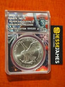 New Listing2021 $1 AMERICAN SILVER EAGLE ANACS MS70 TYPE 2 INAUGURAL RELEASE LABEL #00020