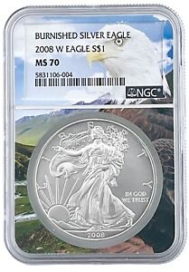 2008 W Burnished Silver Eagle NGC MS70 - Eagle Picture Core