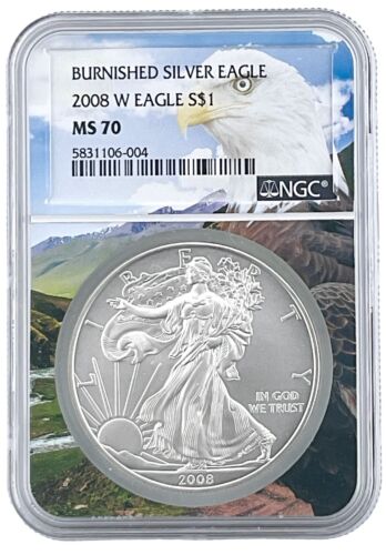2008 W Burnished Silver Eagle NGC MS70 - Eagle Picture Core POP 80