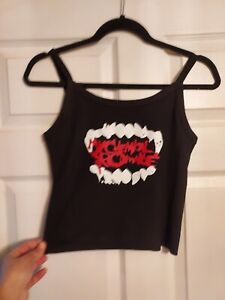 My Chemical Romance teeth design crop Tan top Ribbed Hand Cropped xs - 3xl