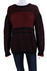 Tory Burch Womens Long Sleeves Sweater Navy Blue Red Cotton Size Large
