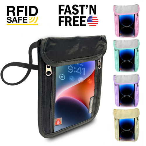 Passport Holder Neck Pouch Cover RFID Blocking Travel Wallet Case Security Bag