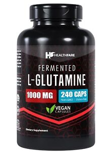 Healthfare L-Glutamine 1000mg | 240 Capsules | Amino Acid Fuel for Gut & Muscle