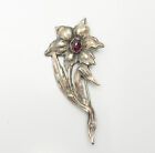 Large antique sterling silver amethyst Art Nouveau flower brooch pin