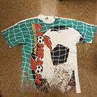 Vtg Vintage Houston Hot Shots T Shirt 90s Soccer AOP All Over Print RARE Sz L