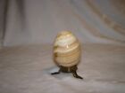 Vintage Onyx Marble Polished Stone Banded Egg w/ Brass Stand 3