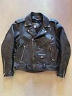 Vintage 80s Frontier Leather Black Motorcycle Jacket Size 42