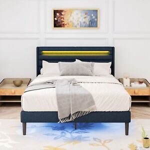 Queen Size Bedframe with LED Bedside Induction Light