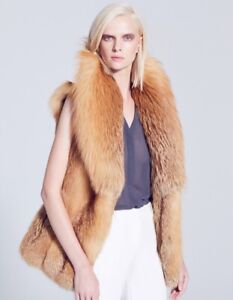 Women Red Fox Fur Vest Winter Outwear Whole Skin Fur Lapel Collar Warm Gilet
