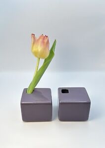 New ListingChive.com Ceramic Purple Cube Bud/Herb Vases Pair/Set Of 2 Modern Design, Rare