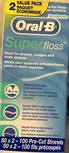 2 Box Value Pack Oral-B Super Floss Pre-Cut Strands Dental Floss, Mint, 50 Count