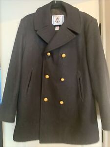 STERLINGWEAR OF BOSTON HEAVY WOOL NAVY PEA COAT BLACK 42L MADE IN USA Anchor Col