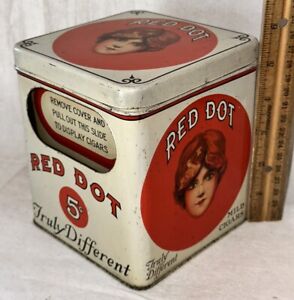 ANTIQUE RED DOT CIGARS TIN LITHO TOBACCO DISPLAY CAN ORIGINAL WINDOW SIGN RARE