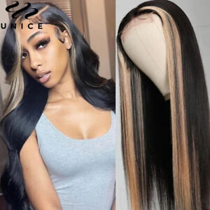 UNice Mongolian Highlight Blonde Straight Lace Front Human Hair Wigs T Part Wigs