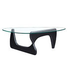 12MM Noguch Coffee Table in Black Wood Base Triangle Clear Glass Side End Table