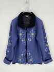 CARSON Jacket Womens XL Blue Embroidered Wool Lined Boiled Snowflakes