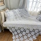 86X81 Vintage French crochet Lace curtain, throw coverlet bed cover white texti
