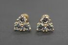 14K Solid Yellow Gold High Quality CZ Three Stones 6.5MM Screw Back Earrings.