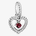 Authentic Pandora 798854C02 Heart Dangle Charm July Blazing Red Crystal