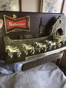 Vtg Budweiser Beer World Champion Clydesdale Horse Team & Carriage Sign