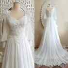 Puff Sleeves V Neck Wedding Dresses Beading Applique A Line Chiffon Bridal Gowns