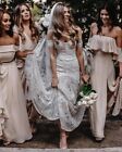 Boho Mermaid Backless Lace Removable Sleeve Train Bridal Gown Wedding Dress
