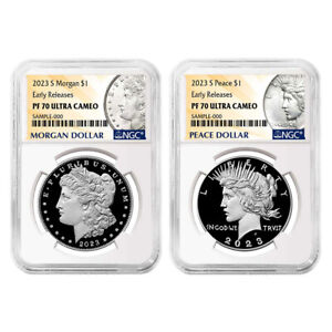 2023-S Proof $1 Morgan and Peace Silver Dollar 2pc Set NGC PF70UC ER Morgan &...