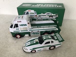 HESS GASOLINE TOY TRUCK & OPERATING FUNNY CAR DRAGSTER LIGHTS & SOUND MINT 2016