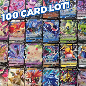 Pokemon Card Lot 100 Official TCG Cards 1 Ultra Rare Included V  EX VMAX + HOLOS