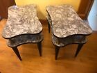 Pair of MCM End Tables with Formica Marble-Pattern, Two-Tiered Tops, Fluted Legs