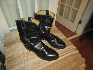 JUSTIN 3133 Black Leather Roper Cowboy Western Boots Men's size 12 D