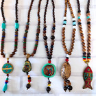 5 PCs Ethnic Beads Long Necklace Hippie Boho Jewelry Wood Stone Pendant Women
